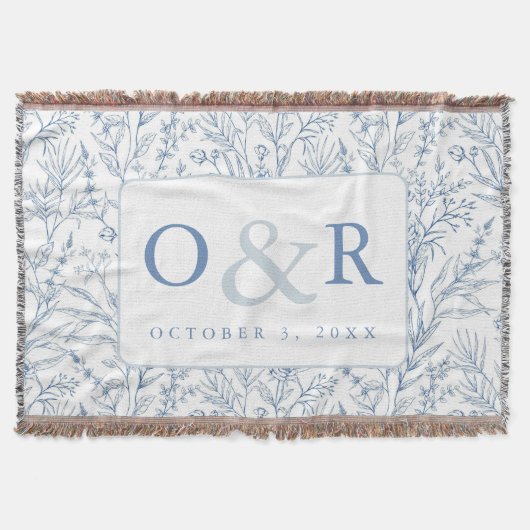 Couverture Toile Bleu & Blanc Toile Floral Français Monogramm (Devant)