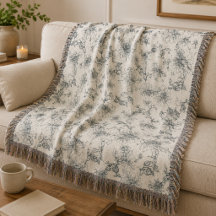 Toile de Jouy française vintage botanique oiseau c