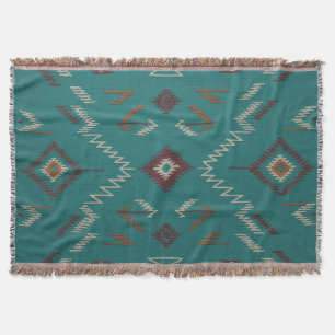 Couverture Tonalité turquoise géométrique Navajo Sud-Ouest