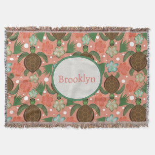 Couverture Tortue de mer et Hibiscus Coral Rose Floral Nurser