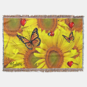 Couverture Tournesol Coeurs rouges Papillon Lancer la couvert