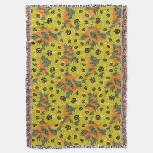 Couverture Tournesol Main Tiré Floral Vert Jaune Orange (devant Vertical)