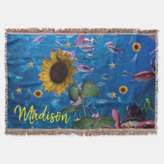 Couverture Tournesol Océan Poisson Jetée Blanche