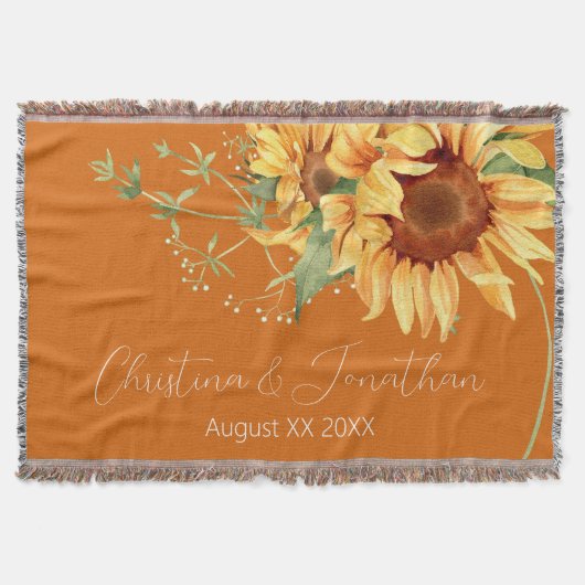Couverture Tournesols aquarelle romantiques sur orange brûlé (Devant)