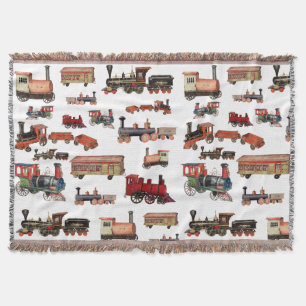 Couverture Train Jouet vintage Motif Trains colorés