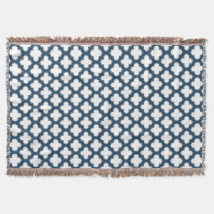 Couverture Trellis bleu blanc et marine, treillis, Quatrefoil