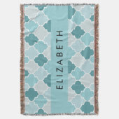 Couverture Trellis Bleu Marocain, Quatrefoil, Votre Nom (devant Vertical)
