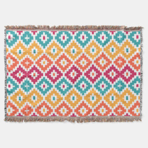 Couverture Tribal Aztèque Orange turquoise Imprimer Ikat Dia