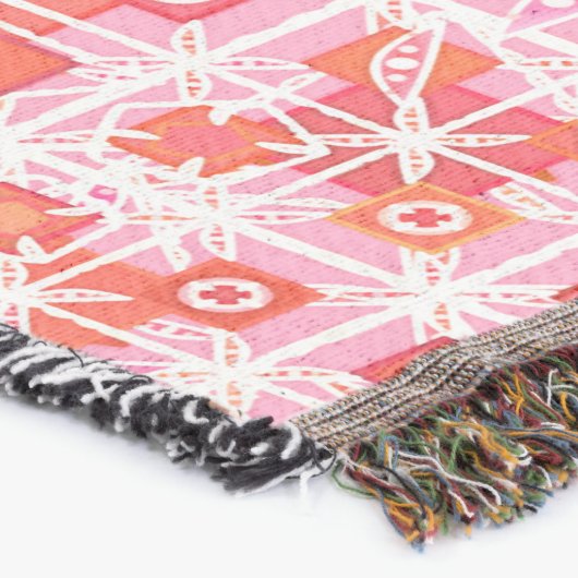 Couverture Tribal Batik - fraise rose et rouge (Coin)