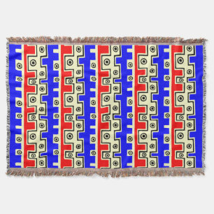 Couverture Tribal Style II - Rouge, Bleu, Noir et Jaune clair