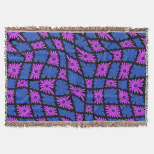 Couverture Trippy super 60s Flower Checks bleu rose