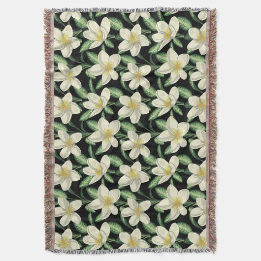 Couverture Tropical continu motif fleurs blanches feuille ver (devant Vertical)