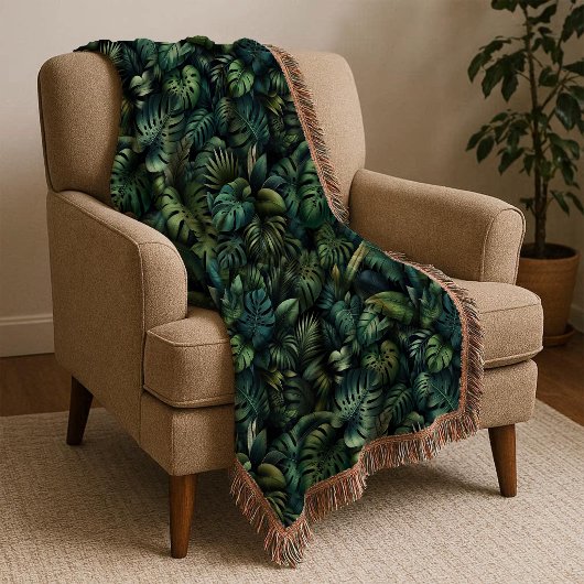 Couverture Tropical Monstera Botanique Vert Jungle Plaid Bla