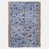 Couverture Tuiles portugaises - Azulejo Floral bleu et blanc (devant Vertical)