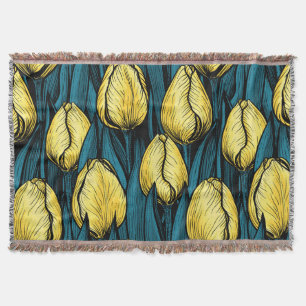 Couverture Tulières jaunes avec feuilles bleus