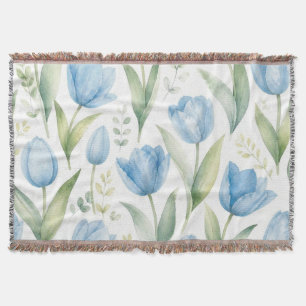 Couverture Tulipes Bleues Peinture Florale Aquarelle Botaniqu