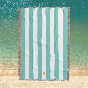 Couverture Turquoise bande de cabane et monogramme orange per