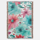 Couverture Turquoise bleu Rouge Aquarelle Fleurs de Printemps (devant Vertical)