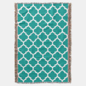 Couverture Turquoise foncé blanc marocain Quatrefoil Motif #5 (devant Vertical)