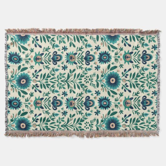 Couverture Turquoise Green Swedish Folk Art Motif (Devant)