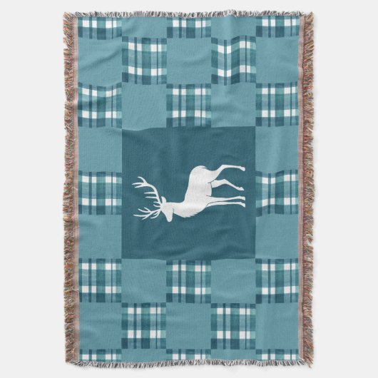 Couverture Turquoise plaquée avec silhouette de cerf blanc (devant Vertical)