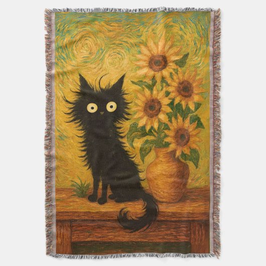 Couverture Van Gogh Inspiré Chat noir & Tournesols Artistique (devant Vertical)