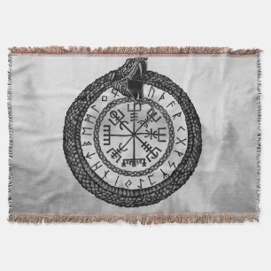 Couverture Vegvisir avec Ouroboros et runes - niveaux de gris