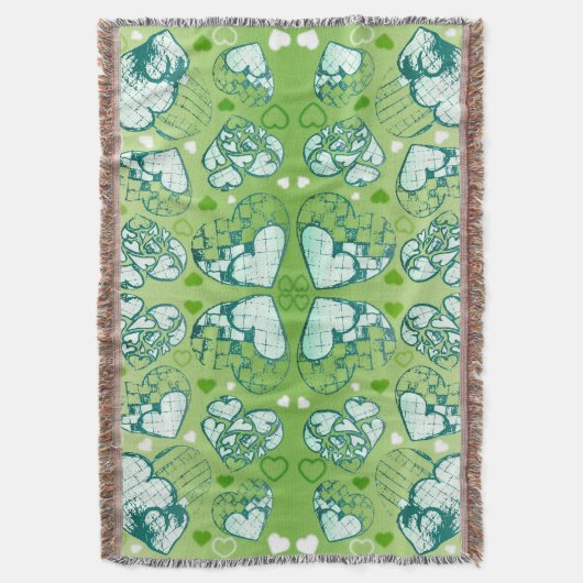 Couverture Vert et blanc Whimsical Romantique Coeurs motif (devant Vertical)