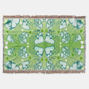 Couverture Vert et blanc Whimsical Romantique Coeurs motif