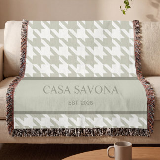 Couverture Vert sauge + Coton Houndstooth Personnalisé