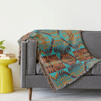 Couverture Vert turquoise Turquoise Aqua Blue Orange Tribal A