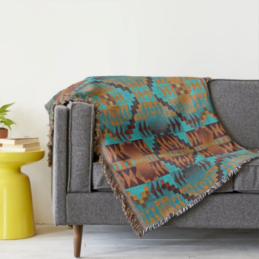 Couverture Vert turquoise Turquoise Aqua Blue Orange Tribal A