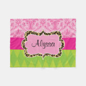 Couverture verte rose de jet de léopard de damassé (Devant (Horizontal))