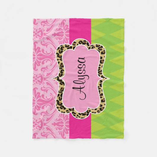 Couverture verte rose de jet de léopard de damassé (Devant)