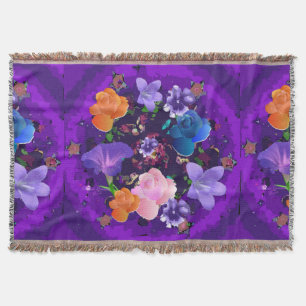 Couverture Vibrant Purple Abstrait Floral Tissé Jetée Blanche