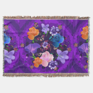 Couverture Vibrant Purple Abstrait Floral Tissé Jetée Blanche