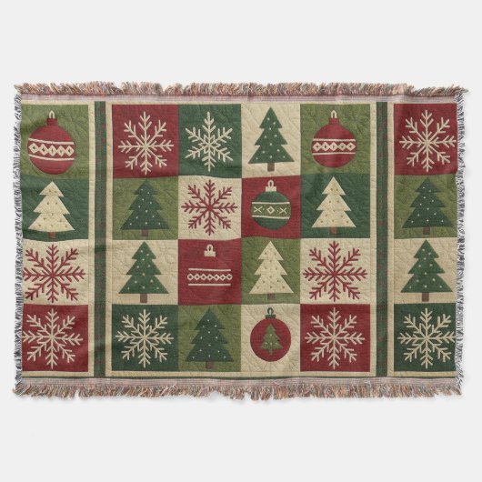 Couverture Vintage, aspect patchwork piqué rustique Noël (Devant)