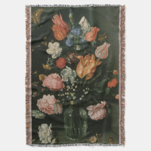 Couverture Vintage Floral Baroque, Vase de Fleurs dans une Ni