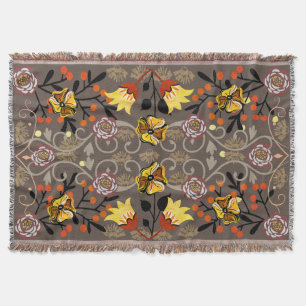 Couverture Vintage Gold Scroll Fleurs Jaunes Bronze Floral