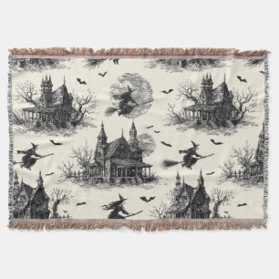 Couverture Vintage Haunted House and Witch Toile Motif (2)