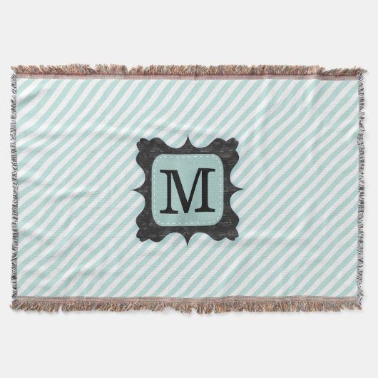 Couverture Vintage Mint Green Stripes Motif Black Monogramme (Devant)