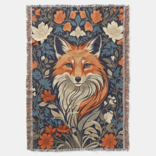 Couverture Vintage William Morris Inspiré Floral Renard Rouge