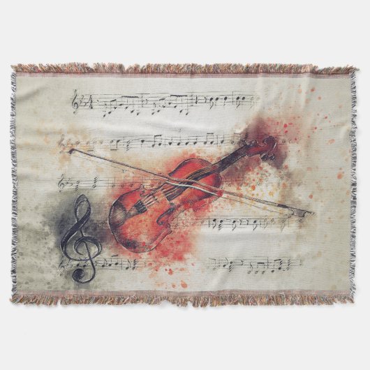 Couverture Violoncelle à l'aquarelle Crème Noir Rouille Éléga (Devant)