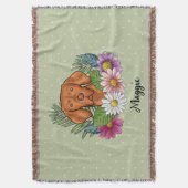 Couverture Vizsla Hongroise Avec Fleurs Colorées Et Nom (devant Vertical)