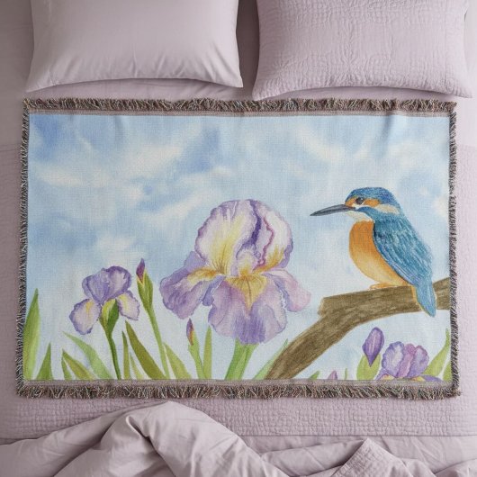 Couverture Watercolor Kingfisher with Purple Irises
