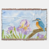 Couverture Watercolor Kingfisher with Purple Irises (Devant)