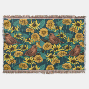 Couverture Wens et fleurs sur bleu foncé