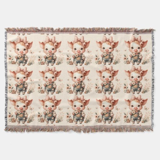 Couverture Whimsical Piglet in Pastel Overalls Peach (Devant)