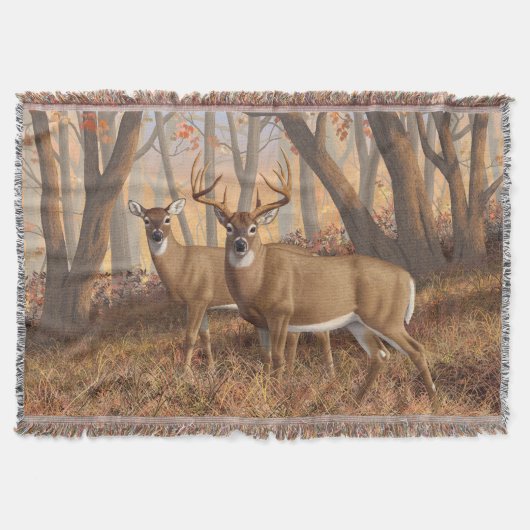 Couverture White Deer Buck & Doe Automne Maple Woods (Devant)