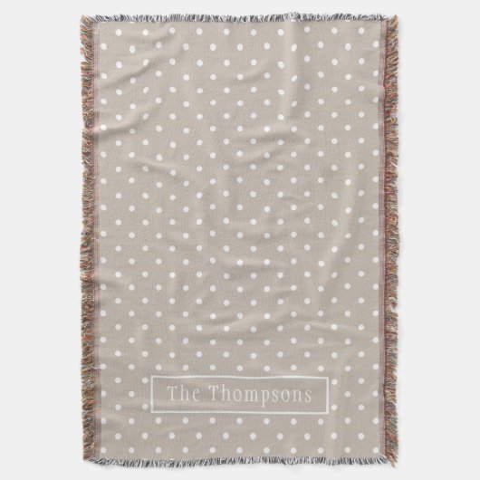 Couverture White On Beige Polka Dots Pattern With Custom Name (devant Vertical)